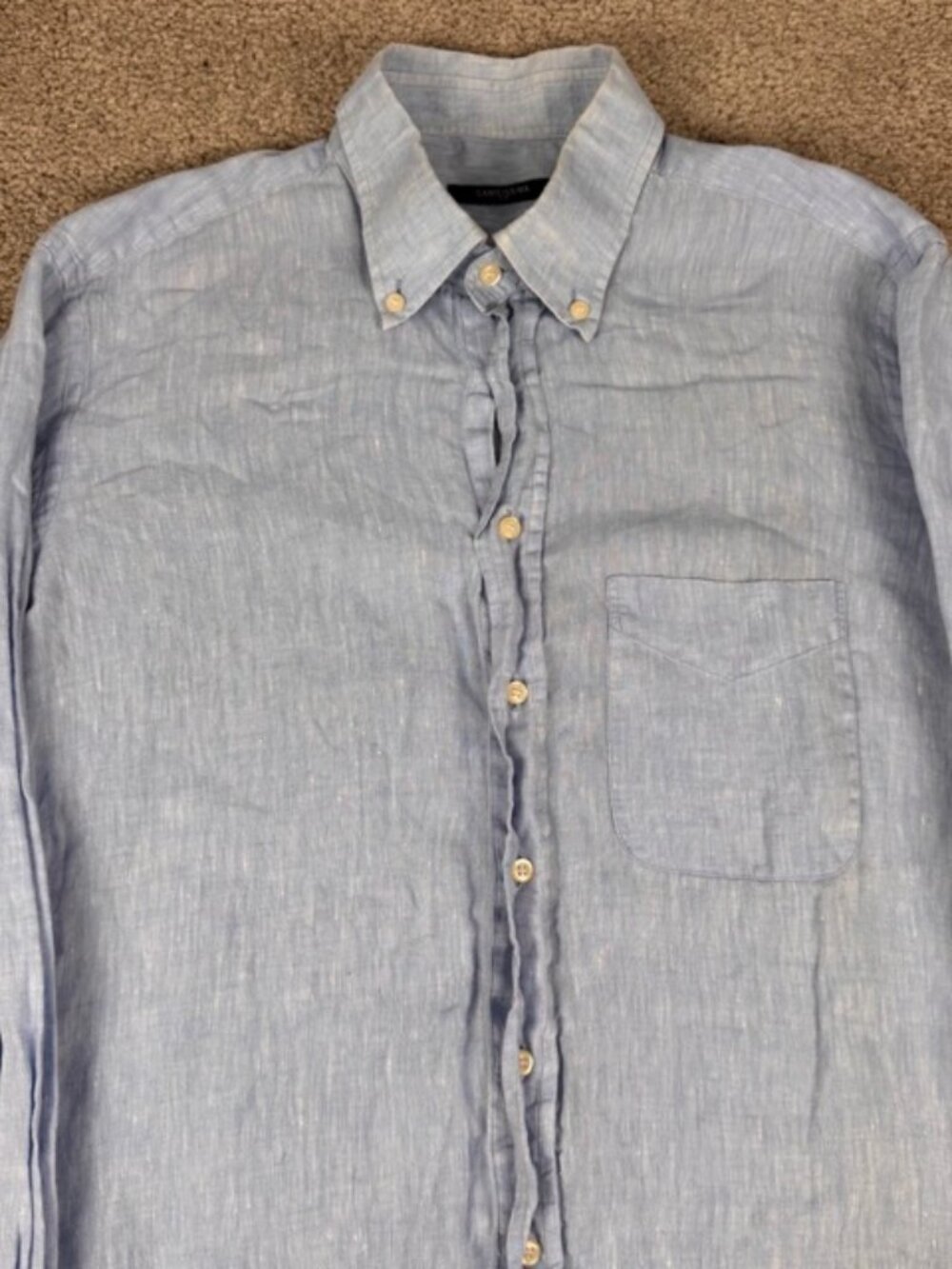 Camicissima Linen Shirt Men's 43 Slim Fit Long Sleeve Button Up Blue Italy
